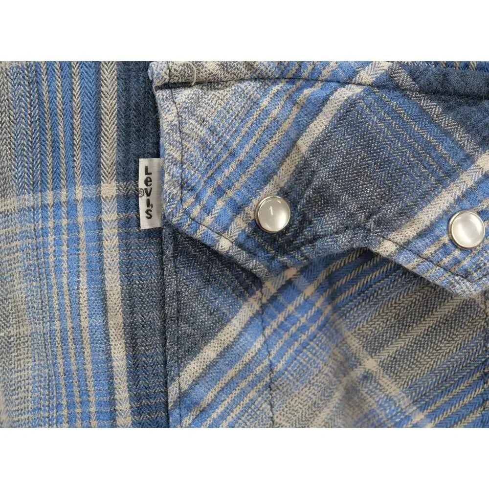 Levis Flannel Shirt Mens XL Blue Plaid Long Sleeve Button Up Pearl BTN